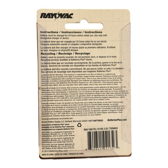 Ray-O-Vac Cordless Phone Battery RAY 189 - Picture 2 of 2